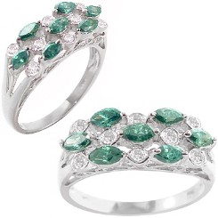 White Gold Green & White Diamond Ring