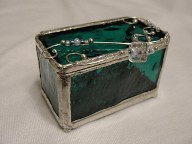 Silver & Green Glass & Mirror Jewelry Trinket Box