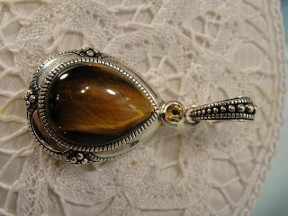 Jabberjewelry.com Vintage Tigers Eye & Citrine Silver Pendant Enhancer Bail
