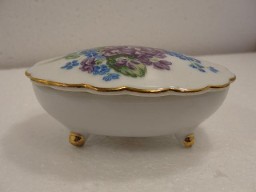 Vintage 3 Leg Blue Flowers Trinket Box