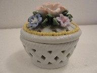 Vintage Basket Weave porcelain Flower Trinket Box