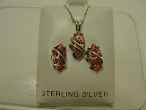 Jabberjewelry.com Vintage Avon Pink Ice Silver Pendant & Earrings