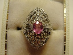 Jabberjewelry.com Pink Sapphire Diamond Shield White Gold Ring