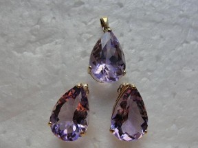 Genuine Amethyst Gold Pendant Earrings Set