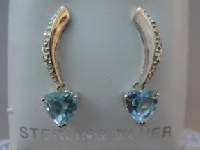 Jabberjewelry.com Blue Topaz Hearts Diamond Accent Silver Earrings