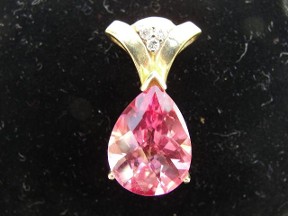 Jabberjewelry.com Large Pink Topaz Diamond Gold Pendant Jabberjewelry.com Large Pink Topaz Diamond Gold Pendant