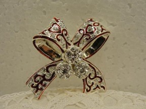 Jabberjewelry.com Large Mona Silver Red Ribbon Pin