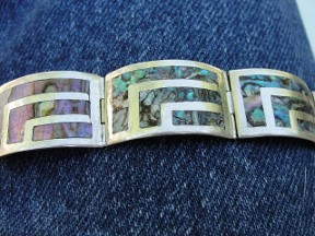 Jabberjewelry.com Vintage Inlaid Abalone Shell Silver Bracelet