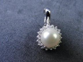 Jabberjewelry.com Diamond & Pearl White Gold  Enhancer Pendant