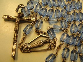 Jabberjewelry.com Silver Blue Glass Bead Rosary