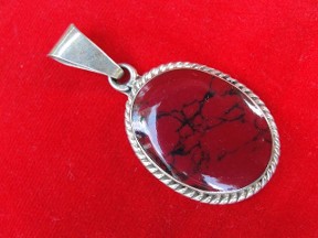 Jabberjewelry.com Vintage Large Silver Red Coral Pendant