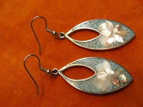 Jabberjewelry.com Turquoise Abalone Shell Silver Dangle Earrings