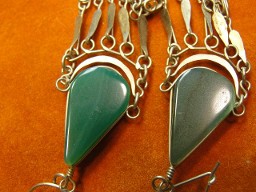 Jabberjewelry.com Large Dangle Green Agate Silver Earrings