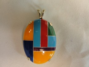 Jabberjewelry.com Large Inlaid Gemstone Silver Pendant