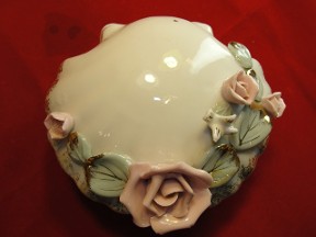 Shell Design Pink Flowers & Bird Trinket Box