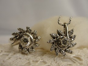 Jabberjewelry.com White Gold Swirl Diamond Pendant & Ring Set
