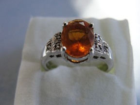 Fire Opal & Diamond Silver Ring